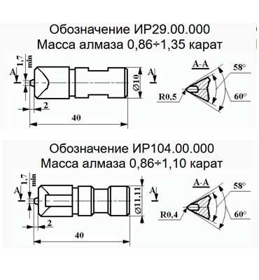 Резцы алмазные правящие ИР29; ИР104; ИР223