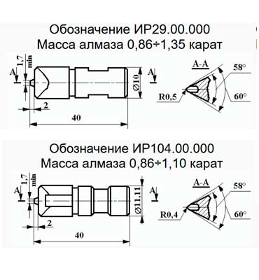 Резцы алмазные правящие ИР29; ИР104; ИР223